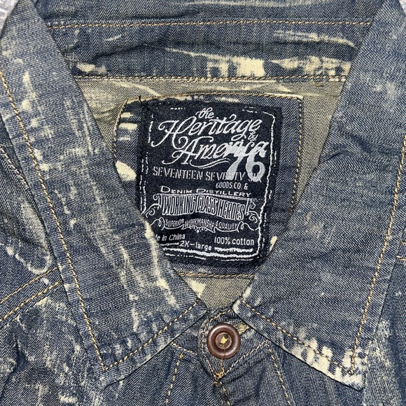 Distressed stone washed denim long sleeve button down by Denim Distillery - Picture 5 of 5